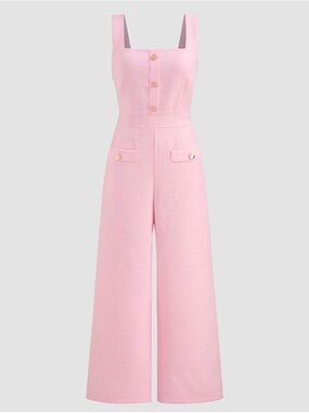 Cider Blush Pink Square-Neck Wide-Leg Jumpsuit with Gold Buttons